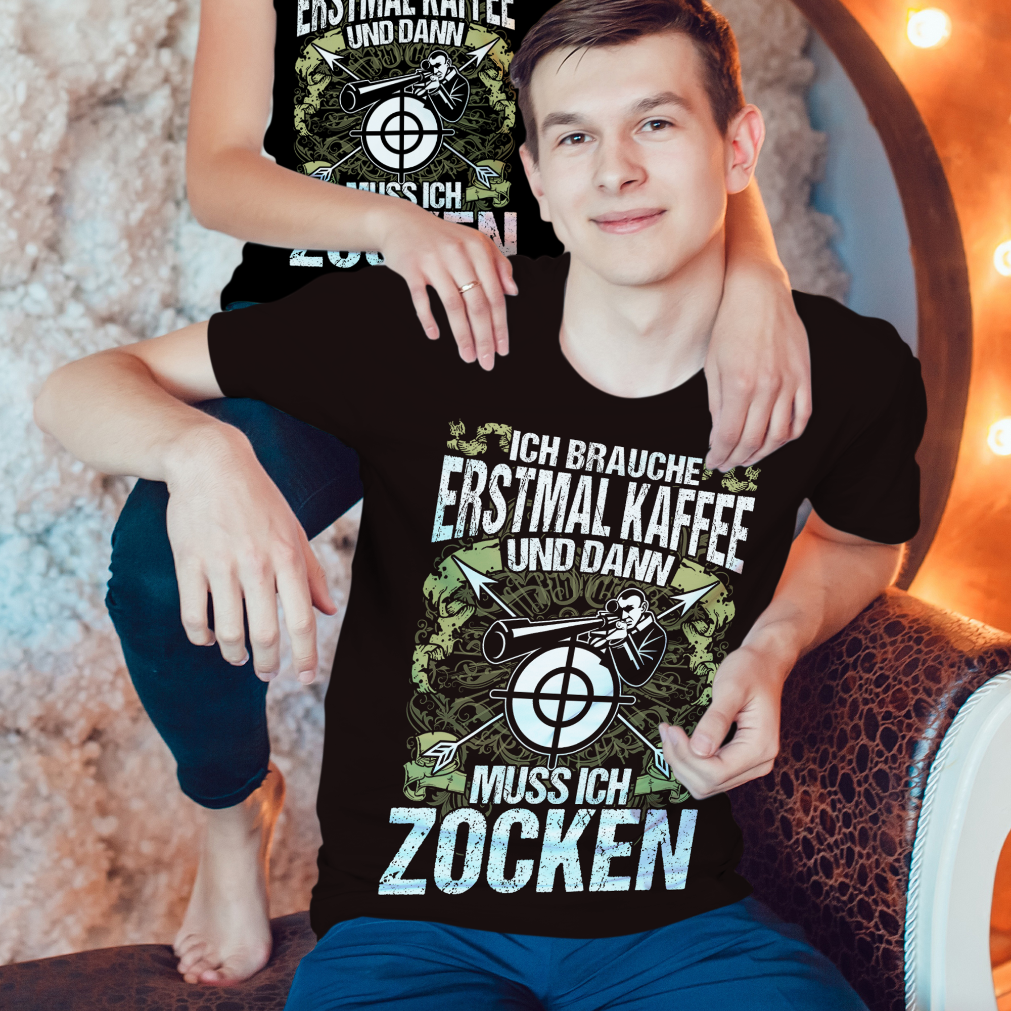 Ego Shooter Shirt Männer – Kaffee Zielvisier Zocken – Funshirt für FPS Fans