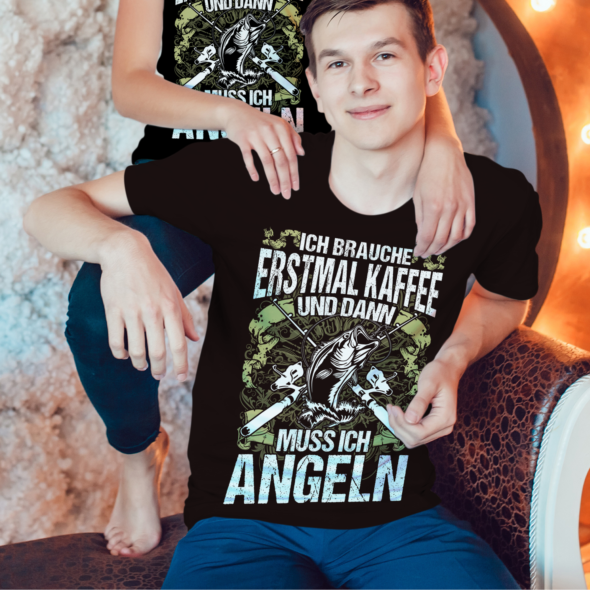 Kaffee und Angeln Shirt Männer – Erst Kaffee trinken dann Angeln gehen T-Shirt