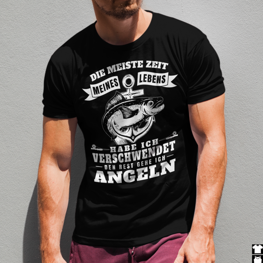 Lustiges Angelshirt Herren – Die meiste Zeit verschwendet Angeln Spruch T-Shirt