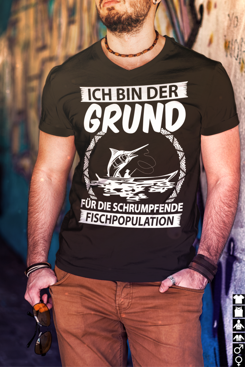 Fischen Funshirt Männer – Schrumpfende Fischpopulation Spruch Angler Design