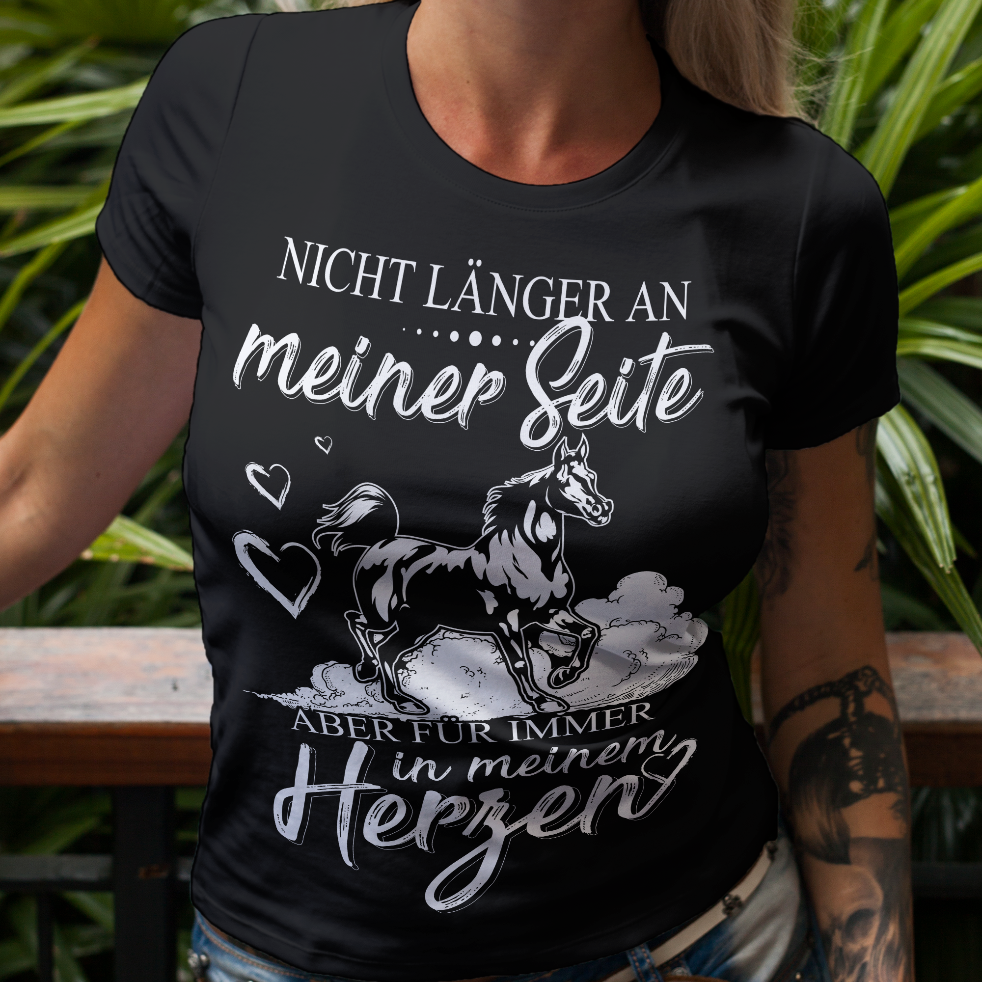 Gedenk T-Shirt Damen – Mein Pferd für immer im Herzen – Trauer Reiterin