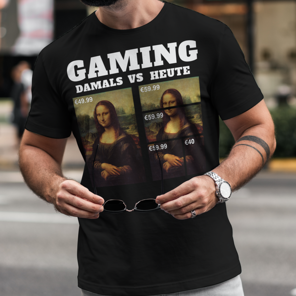 Lustiges Mona Lisa Gaming T-Shirt Männer – Kritik an DLCs & Mikrotransaktionen