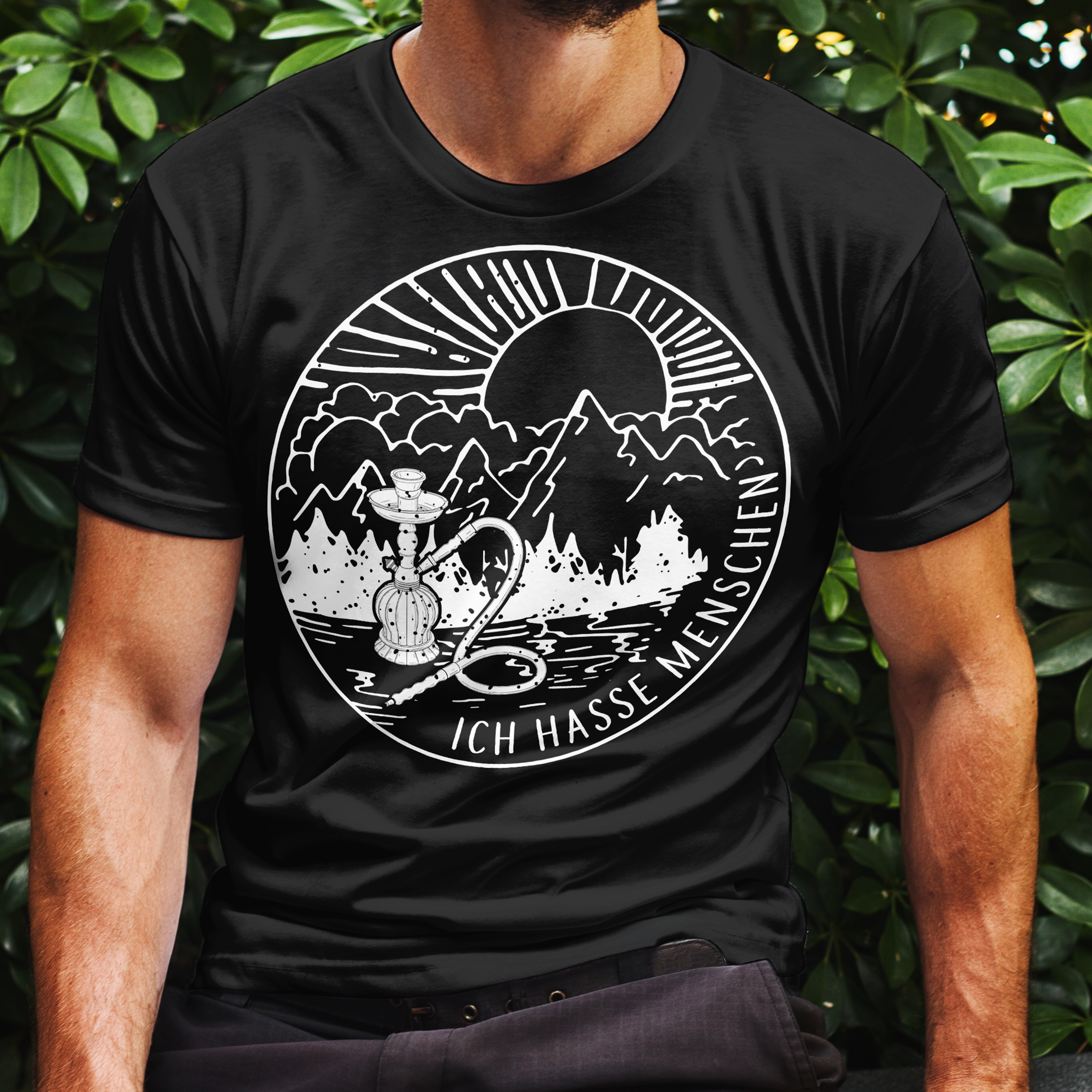 Shisha Shirt Männer – Ich hasse Menschen Design – Natur Motiv mit Wasserpfeife