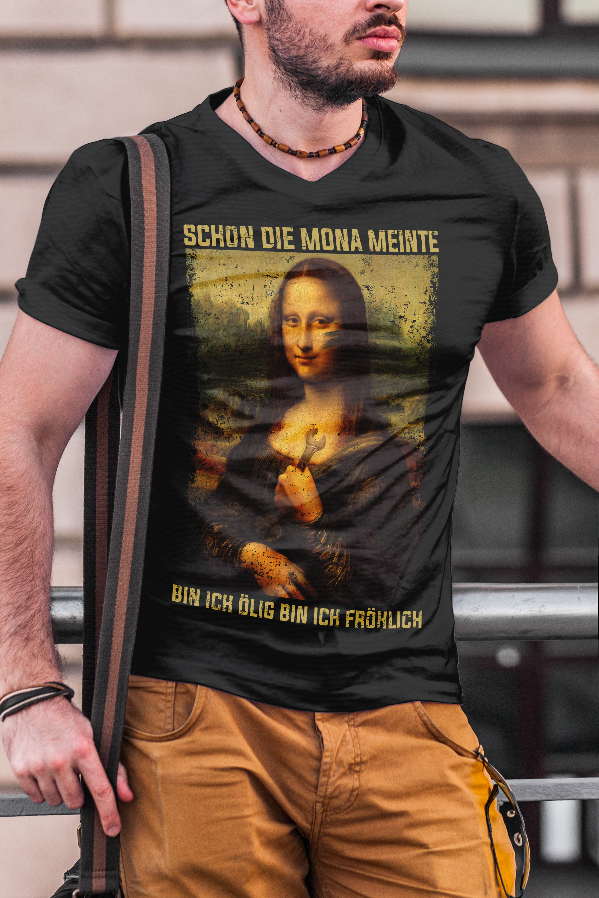 Mona Lisa Werkstatt Shirt Männer – Lustiges Schrauber Design mit Ölfleck-Style