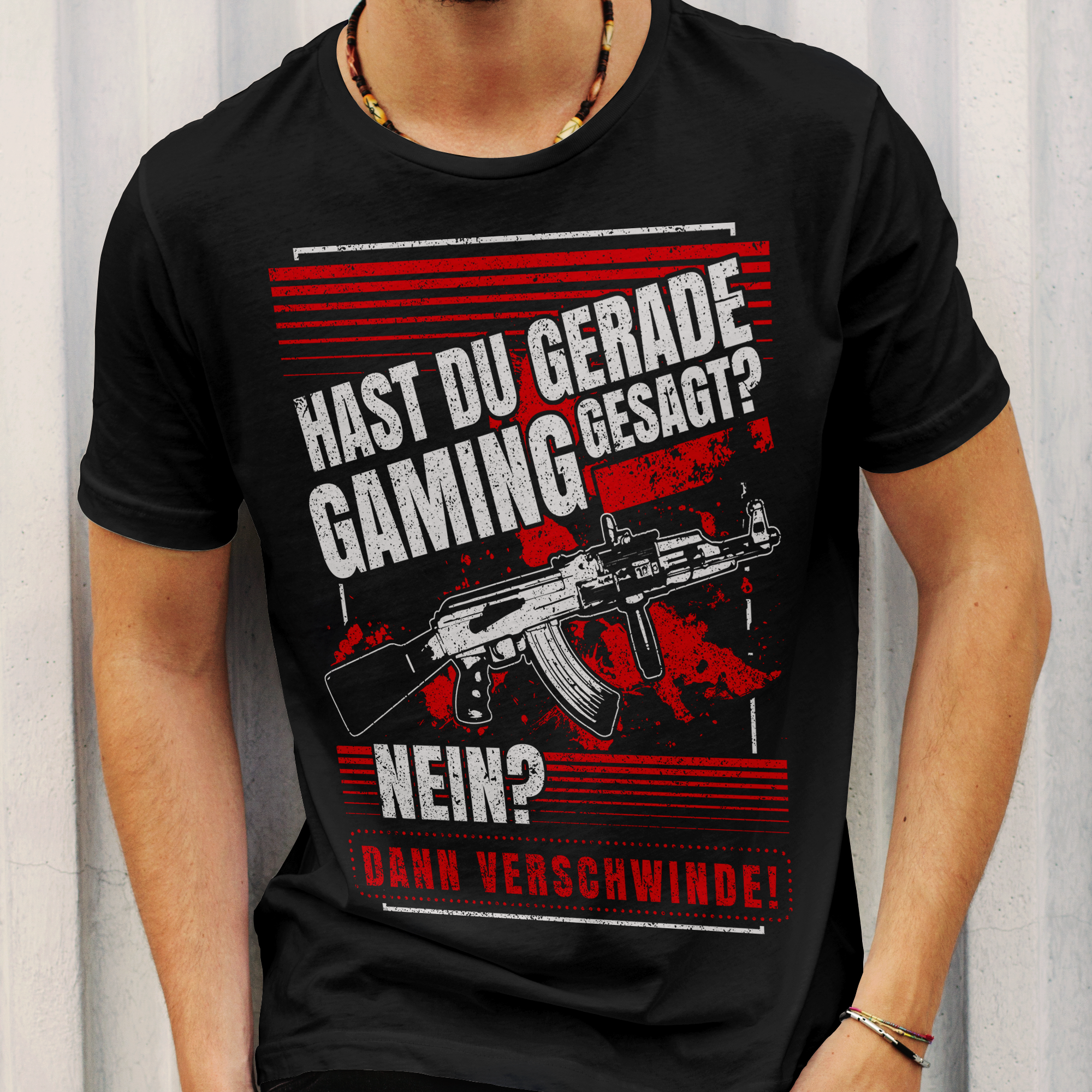 Gaming T-Shirt Männer – Provokanter Spruch mit Waffe – Gamer Statement Oberteil