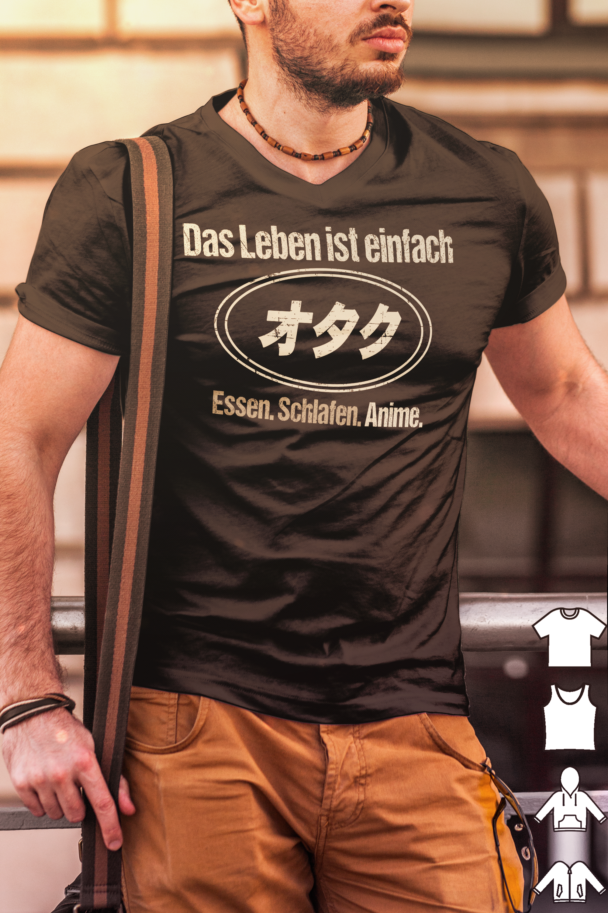 Anime Shirt Herren – Essen Schlafen Anime – Otaku Japan Design für Männer