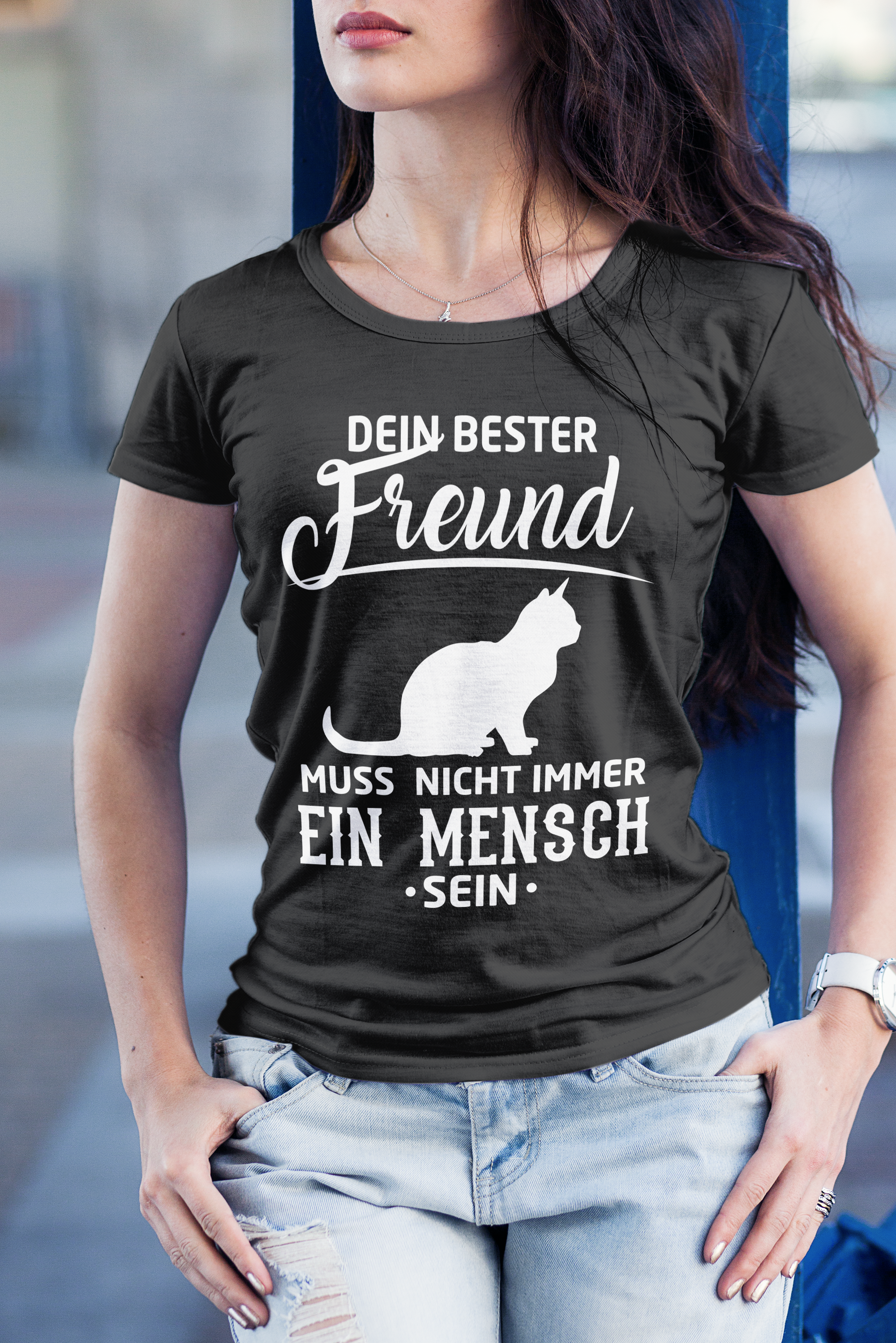 Katzenliebhaberinnen Shirt Damen – Dein bester Freund muss kein Mensch sein