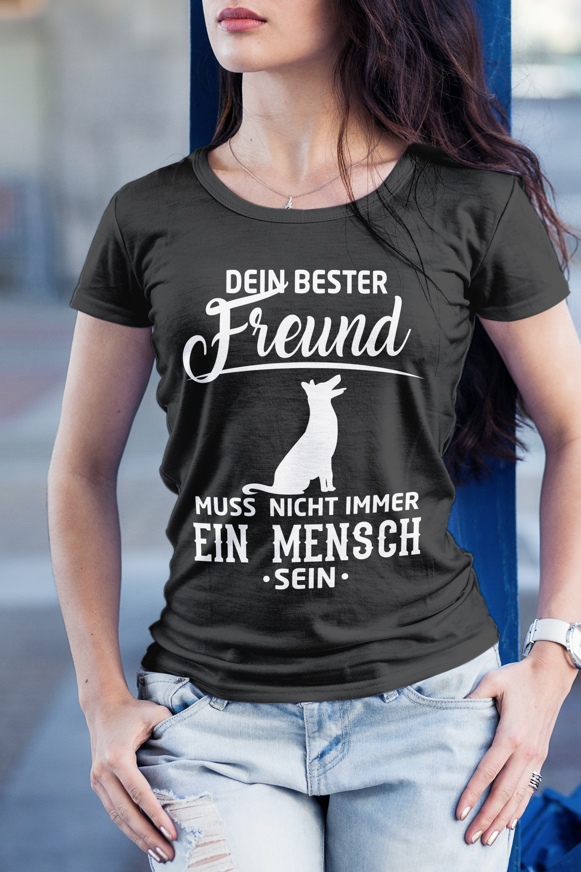 Lustiges Hunde T-Shirt Frauen – Wahre Freundschaft hat vier Pfoten Design