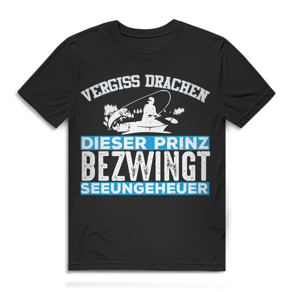 Vergiss Drachen dieser Prinz bezwingt Seeungeheuer – Angler Funshirt Herren Black