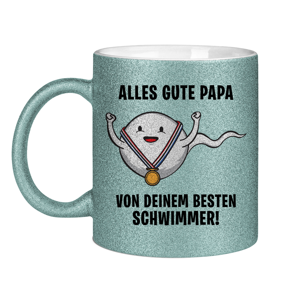 Alles gute Papa von deinem besten Schwimmer! - Glitzertasse Light Blue Glitter One size