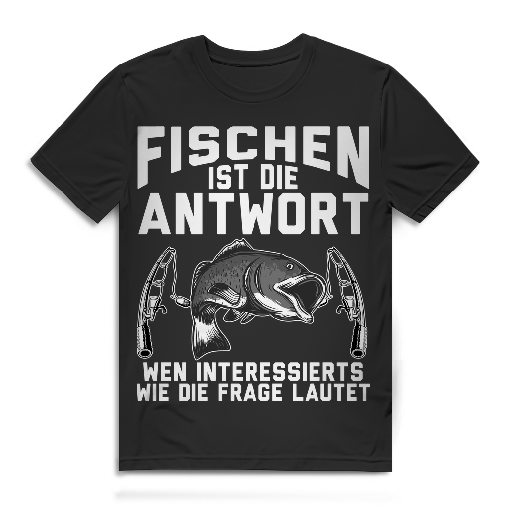 Herren T-Shirt Fischen ist die Antwort wen interessiert die Frage Black