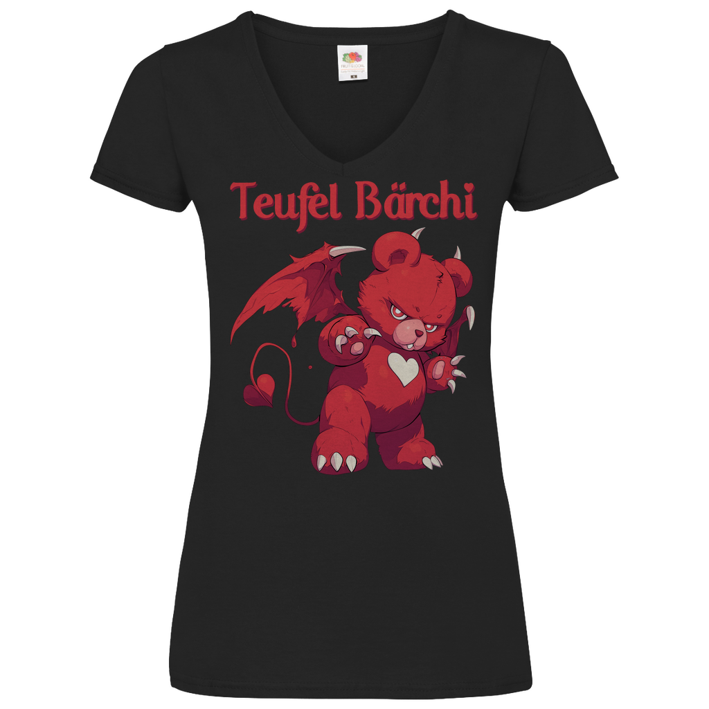 Teufel Bärchi - Glücksbärchi - V-Neck Damenshirt Black