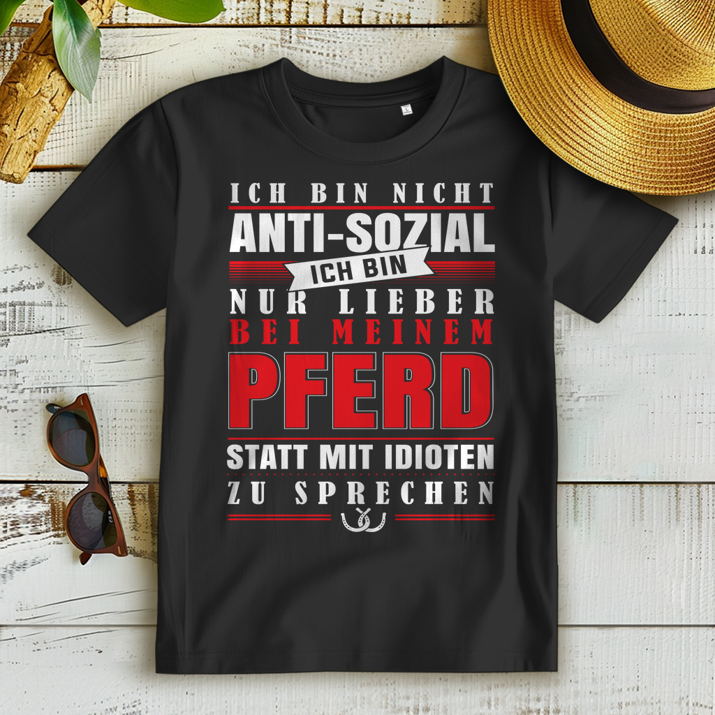 Pferde Spruch Shirt Frauen – Anti sozial? Nein! Pferd statt Menschen Shirt