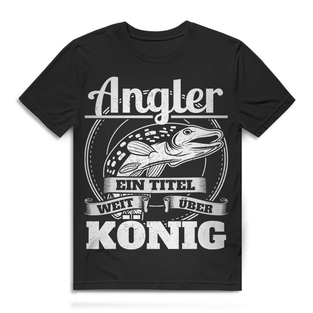 Angler ein Titel weit über König Herren Petri Heil Fishing Outdoor Bio T‑Shirt Black