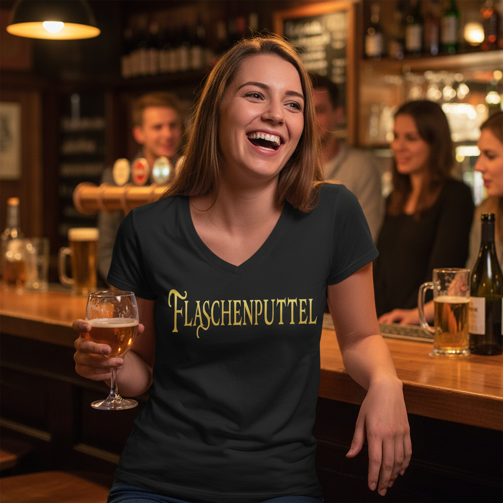 Flaschenputtel - Prinzessin Gold - V-Neck Damenshirt