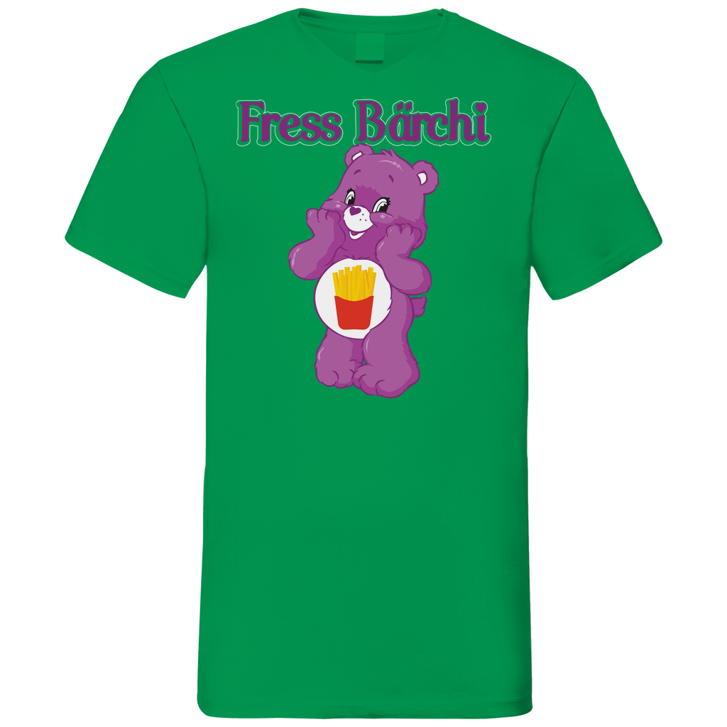 Fress Bärchi - Glücksbärchi - Herren V-Neck Shirt Kelly Green