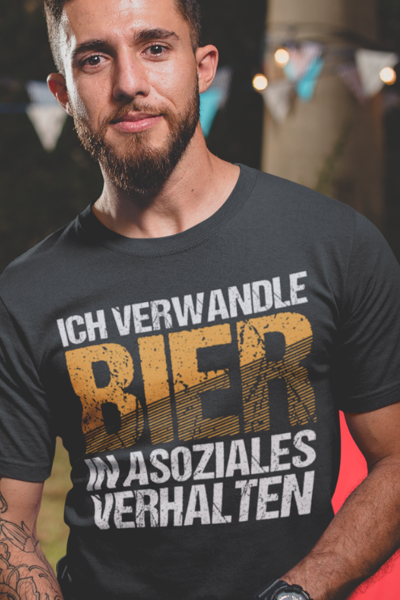 Herren Funshirt Alkohol – Ich verwandle Bier in asoziales Verhalten Spruch