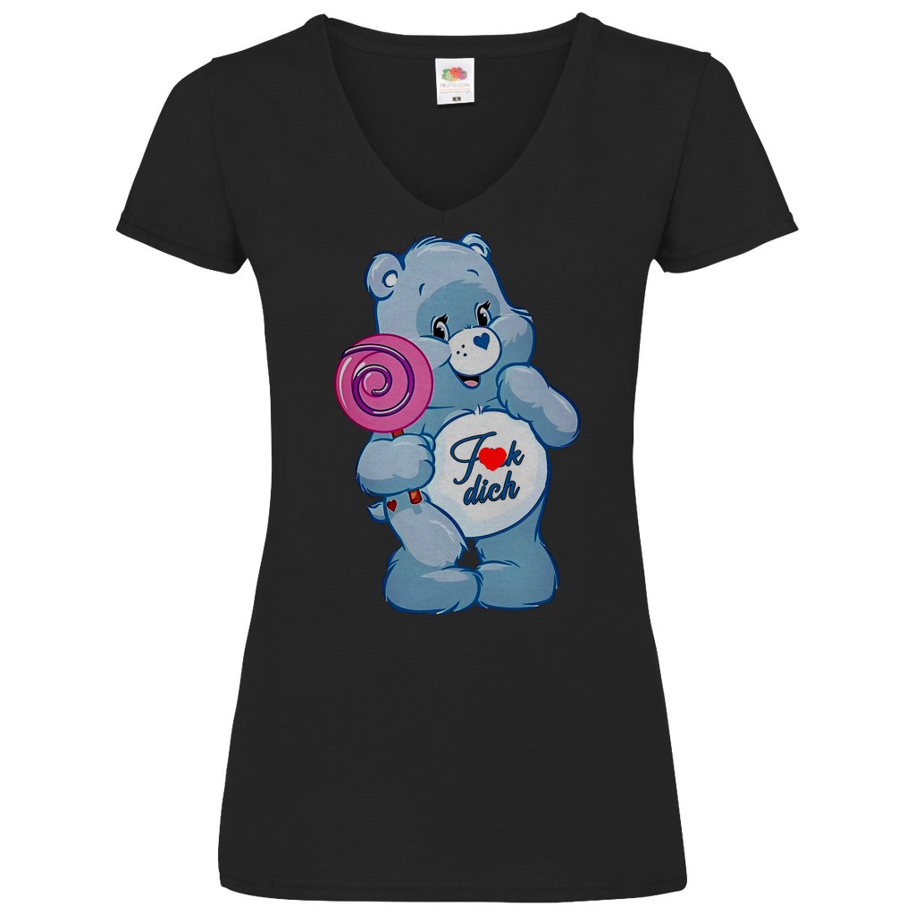 Fick dich Bärchi - Glücksbärchi - V-Neck Damenshirt Black