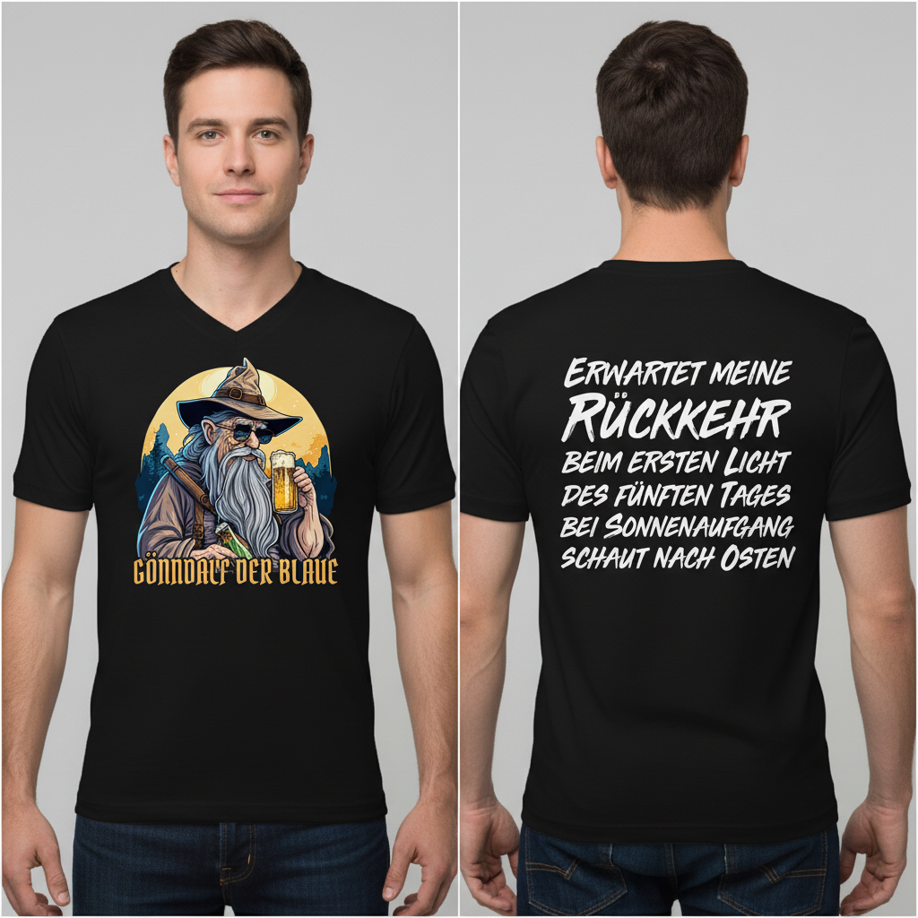 Gönndalf der Blaue Gandalf Toon - Beidseitiger Druck - Herren V-Neck Shirt