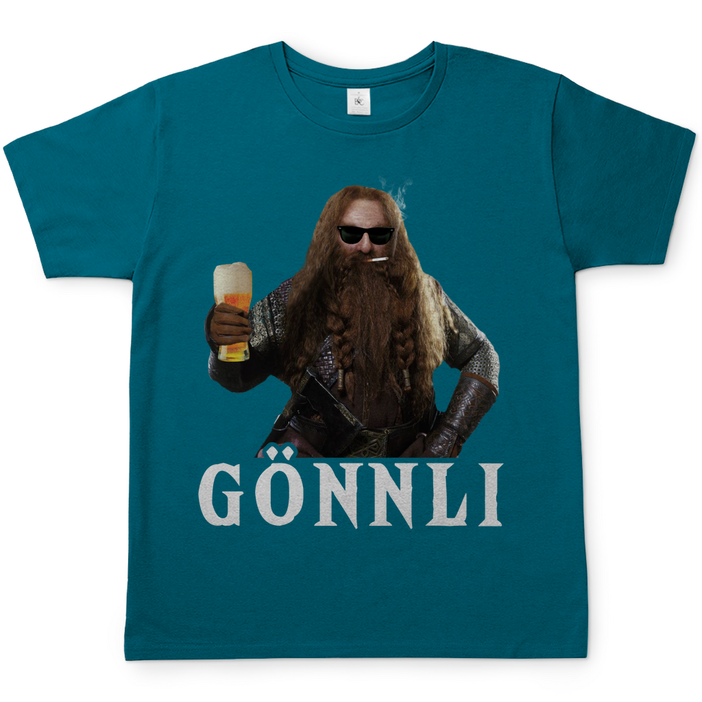 Diva Blue Fantasy Shirt Herren mit Gönnli Gimli LOTR Parodie Design, Frontansicht