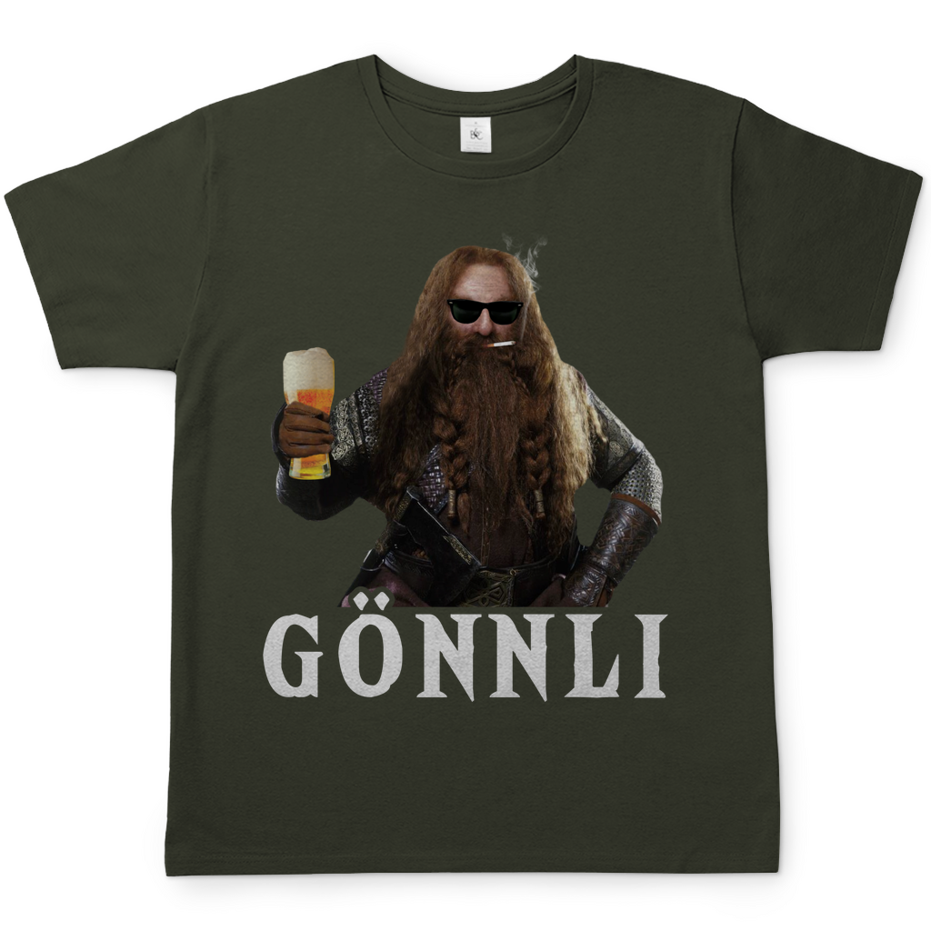 Urban Khaki Nerd Geschenk Herren Shirt mit Gönnli Gimli LOTR Design, Frontansicht
