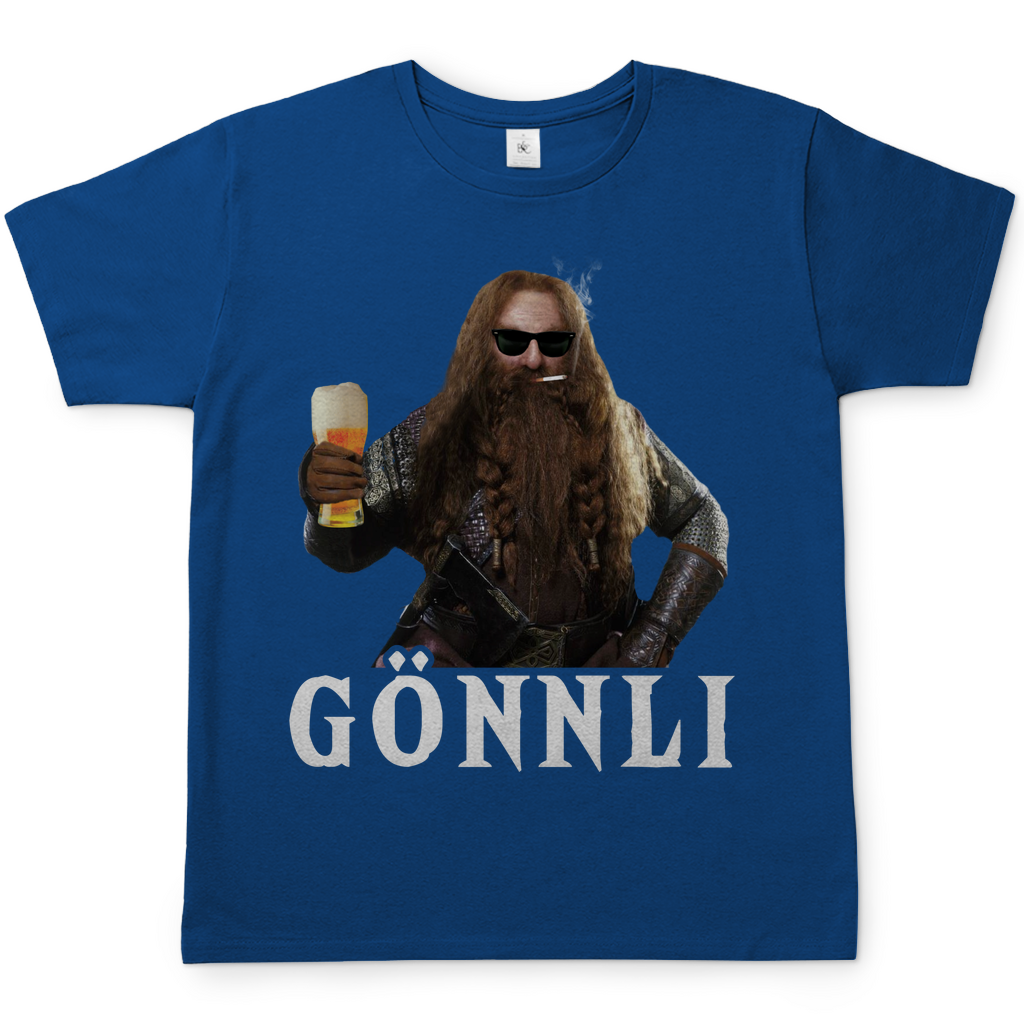 Royal Blue Herren Shirt mit Gimli Parodie GÖNNLI Design Party Trinkshirt, Frontansicht