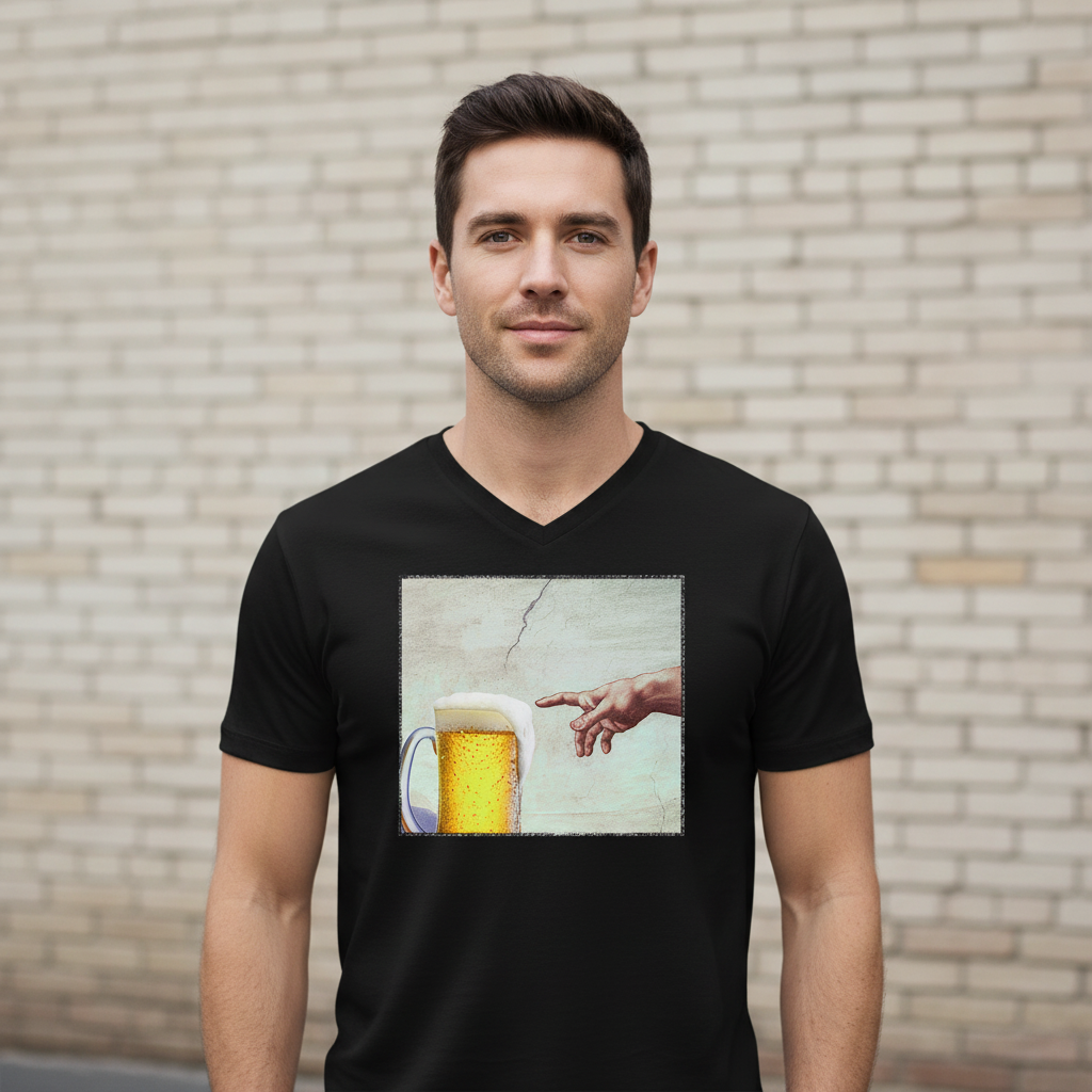 Gottes Hand mit Bier - Herren V-Neck Shirt