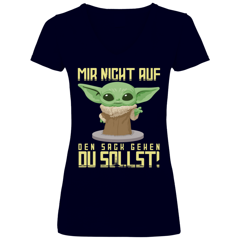 Mir nicht auf den Sack gehen du sollst Baby Yoda Grogu - V-Neck Damenshirt Deep Navy