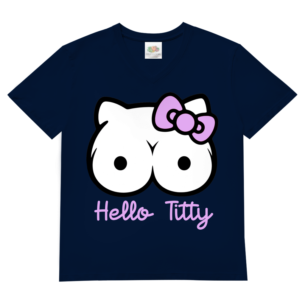 Hello Kitty Titty - Herren V-Neck T-Shirt Navy