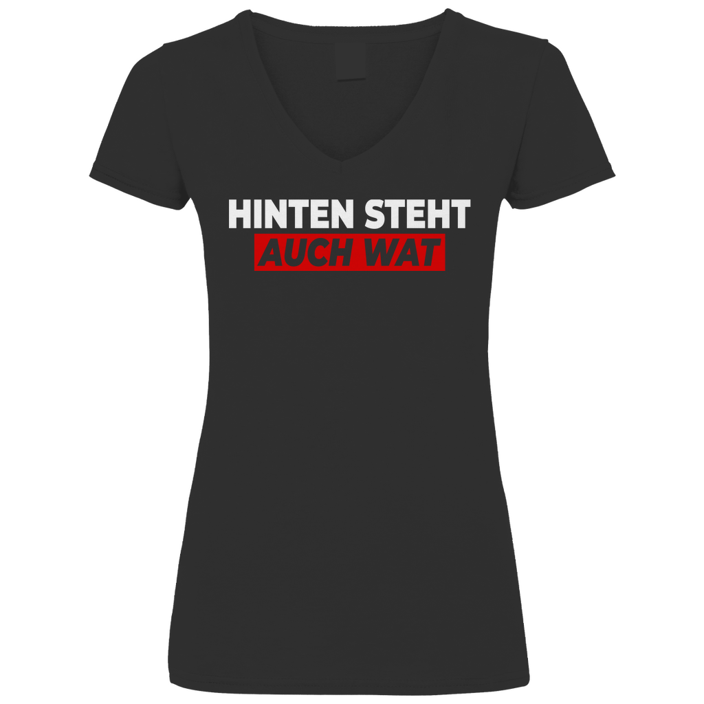 Hinten steht auch wat - Beidseitiger Druck - V-Neck Damenshirt Black