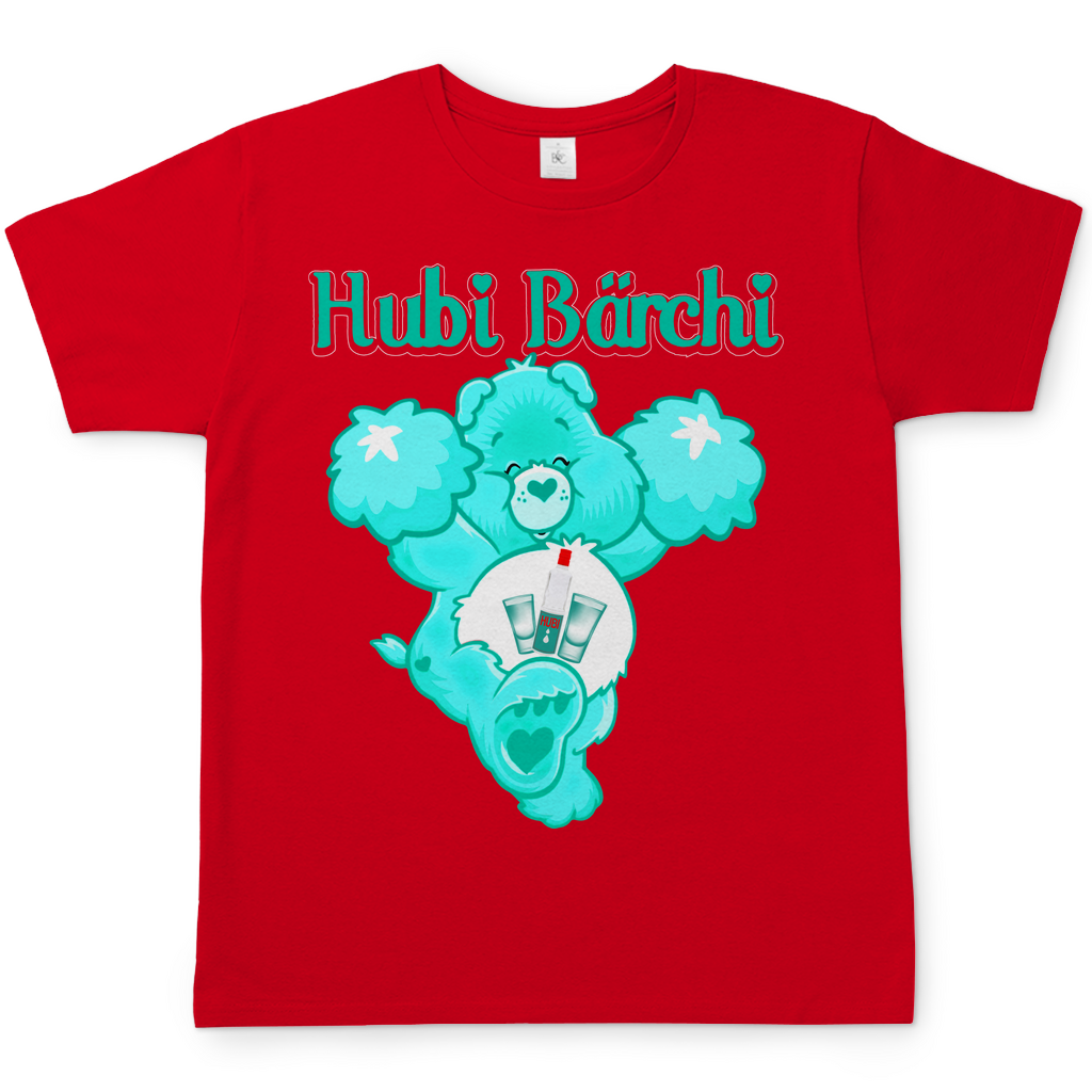 Party Shirt Herren rot Hubi Bärchi Aufdruck türkiser Bär Glücksbärchi Alkohol Parodie Baumwolle