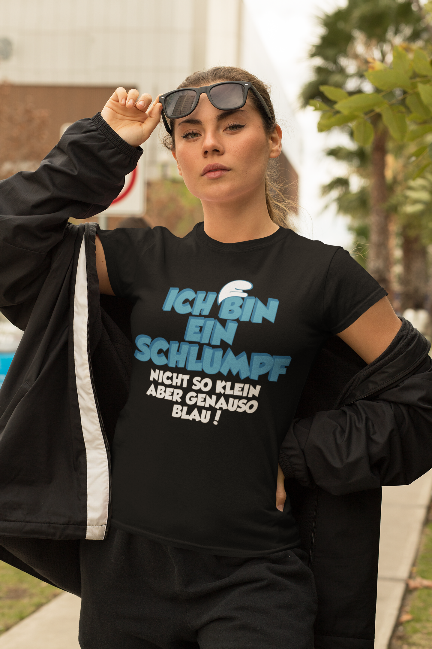 Ich bin ein Schlumpf nicht so klein aber genau so blau - Damen Premium Bio T-Shirt Farbe Schwarz