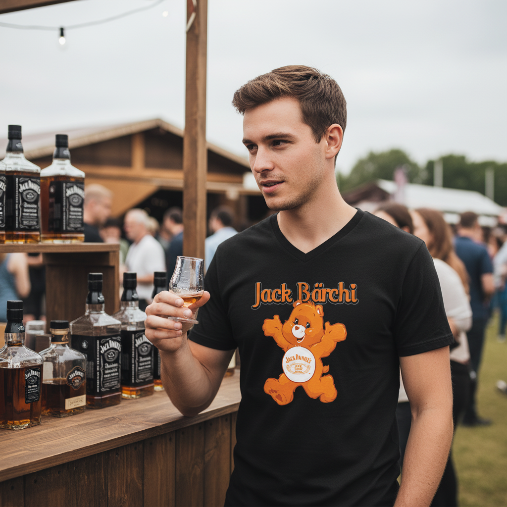 Jack Bärchi V-Neck bei Whisky-Festival, Bourbon-Verkostung an Stand mit Tasting-Glas