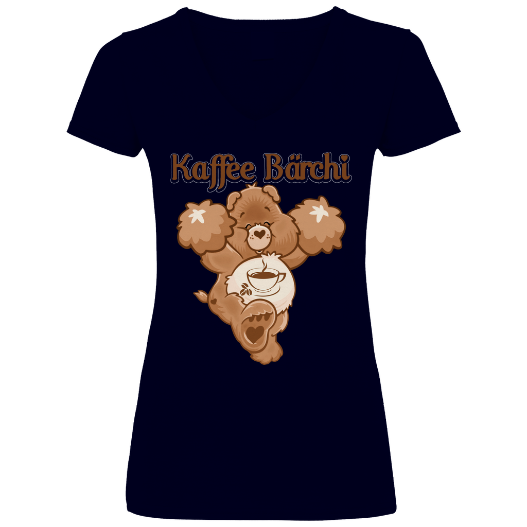 Kaffee Bärchi - Glücksbärchi - V-Neck Damenshirt Deep Navy