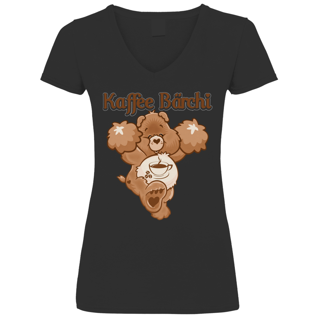 Kaffee Bärchi - Glücksbärchi - V-Neck Damenshirt Black
