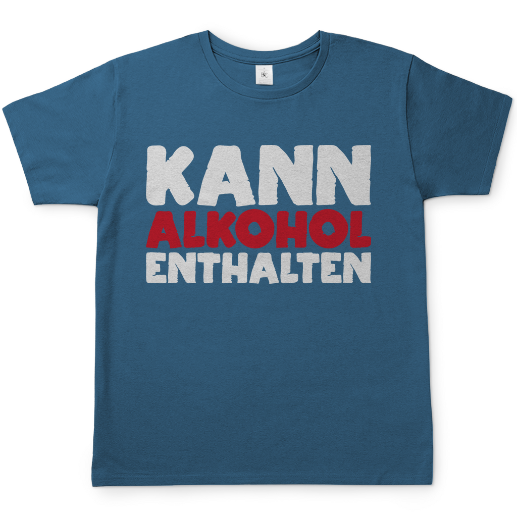 Stone Blue Biergarten Shirt mit Kann Alkohol enthalten Spruch lustig für Feierfreunde, Frontansicht