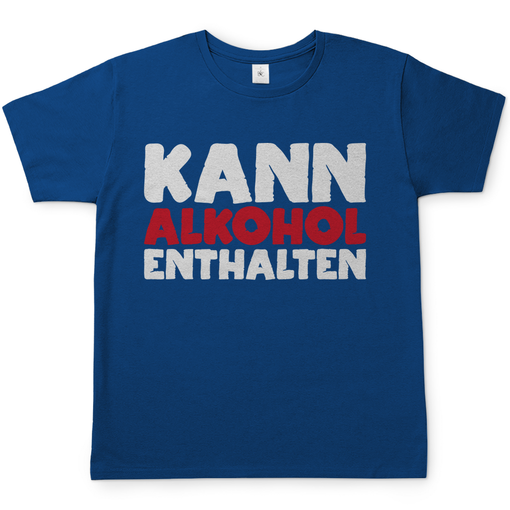 Royal Blue Herren T-Shirt mit Alkohol Spruch Kann Alkohol enthalten witzig humorvoll, Frontansicht