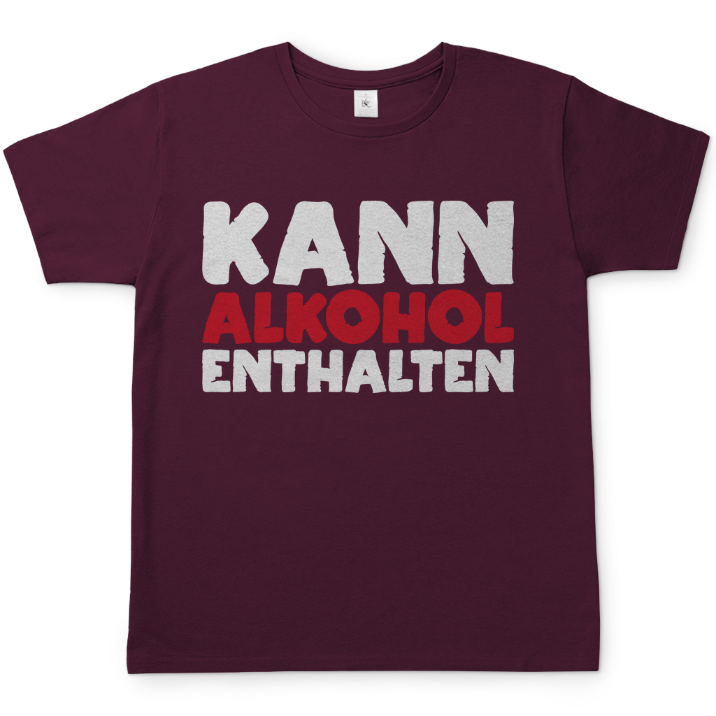 Burgundy Volksfest Shirt Herren mit Alkohol T-Shirt Spruch KANN ALKOHOL ENTHALTEN, Frontansicht
