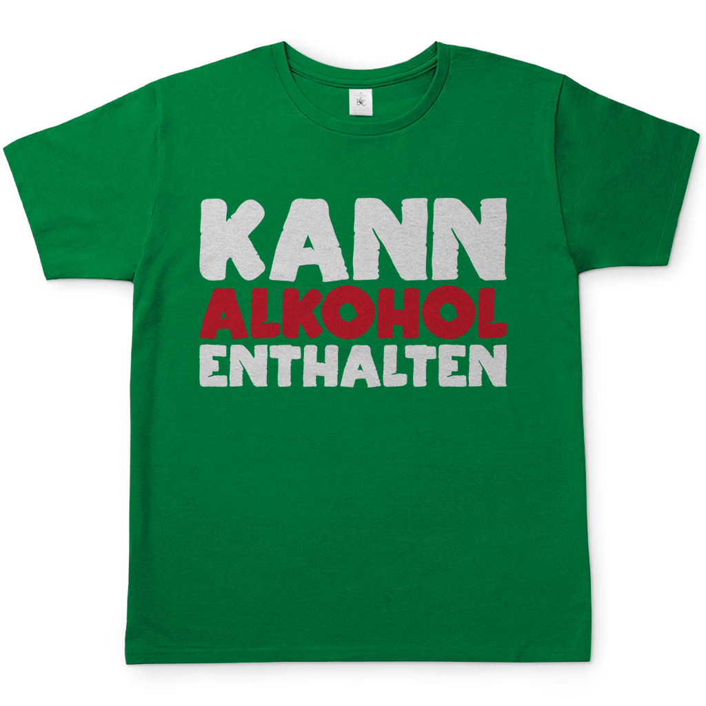 Kelly Green witziges Shirt Herren mit Kann Alkohol enthalten Spruch für Bierliebhaber, Frontansicht