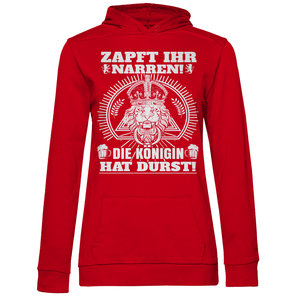 Roter Mädelsabend Hoodie mit Königin hat Durst Design und Löwen-Krone-Print, Frontansicht