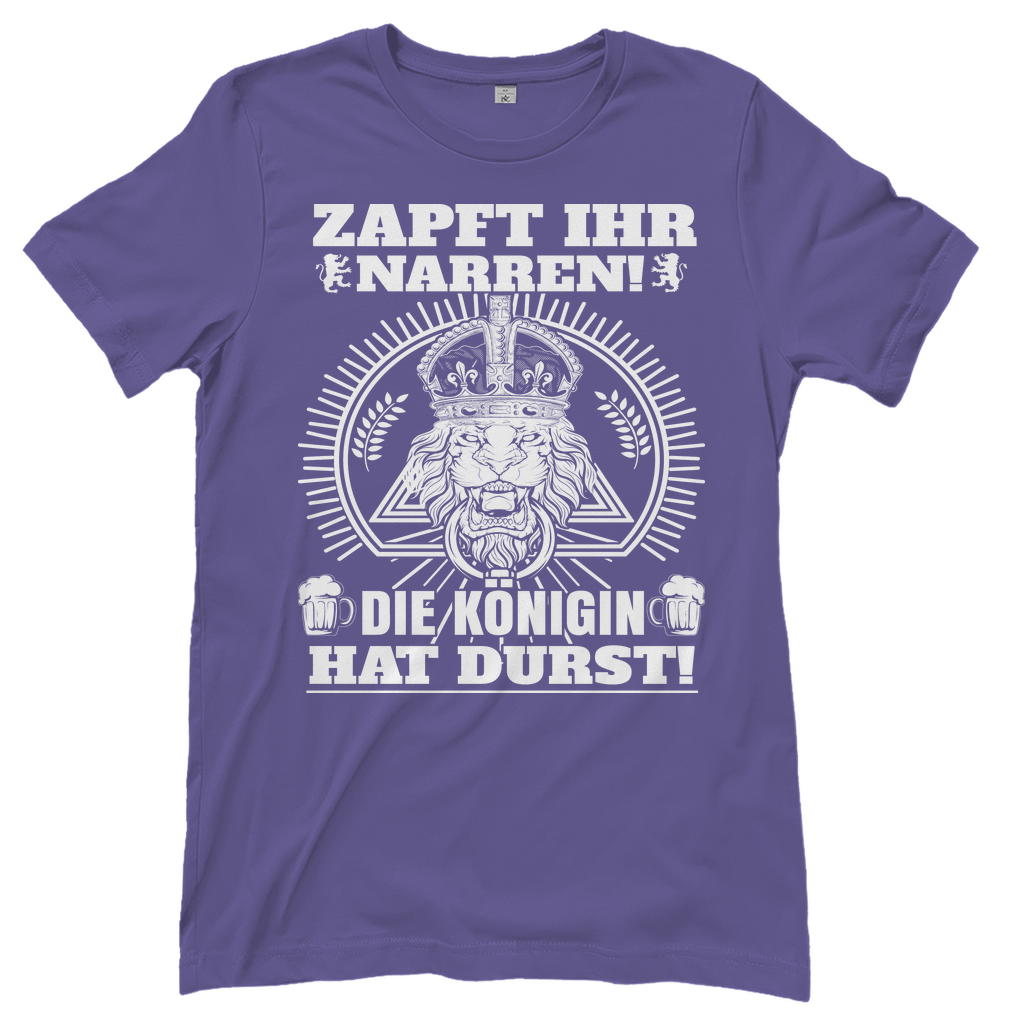 Lila Damen Shirt mit Königin hat Durst Bier Design für Volksfest und Oktoberfest, Frontansicht