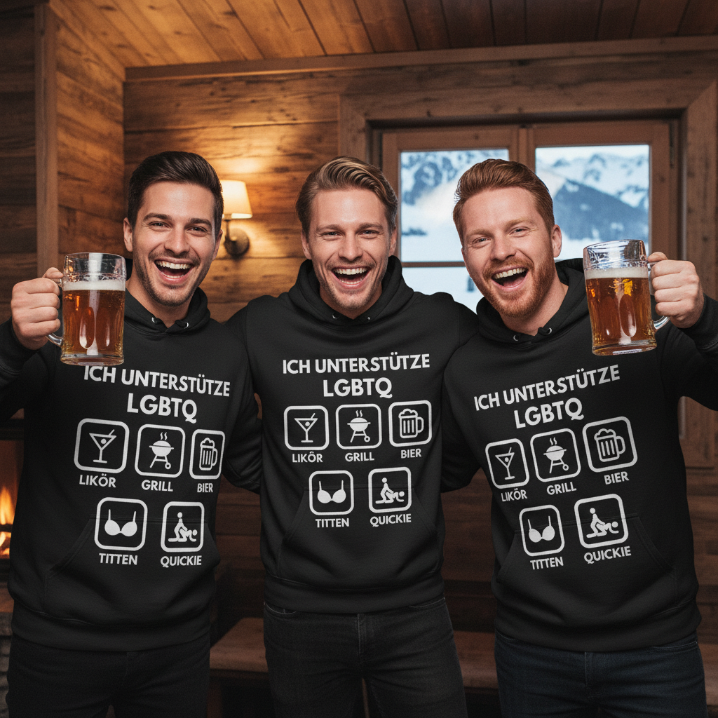 ICH UNTERSTÜTZE LGBTQ – Likör, Grill, Bier, Titten, Quickie – Herren Premium Bio Hoodie