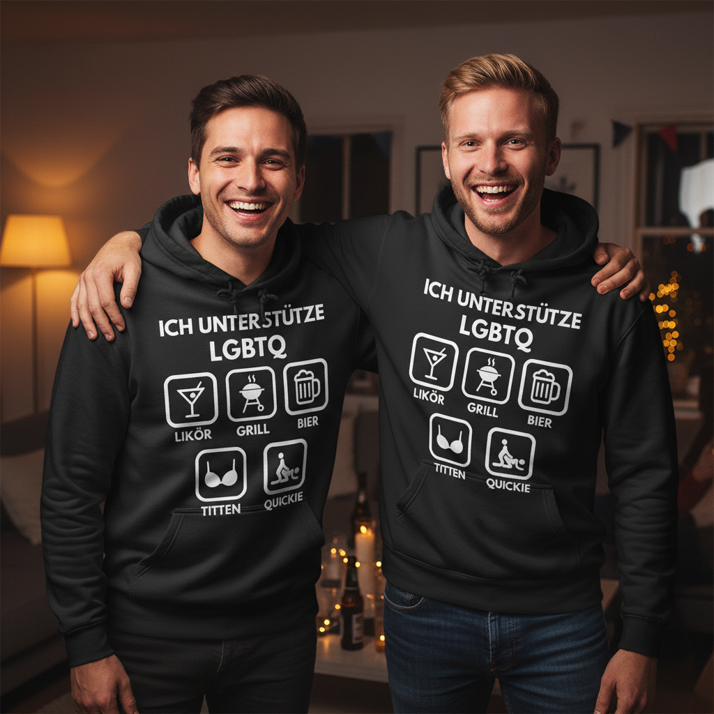 ICH UNTERSTÜTZE LGBTQ – Likör, Grill, Bier, Titten, Quickie – Herren Premium Bio Hoodie