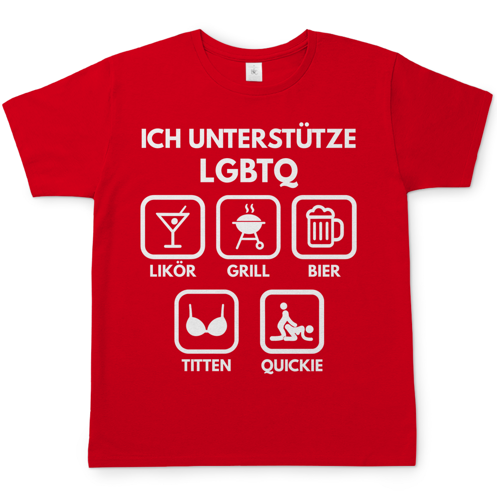 ICH UNTERSTÜTZE LGBTQ – Likör, Grill, Bier, Titten, Quickie – Herren T-Shirt Red