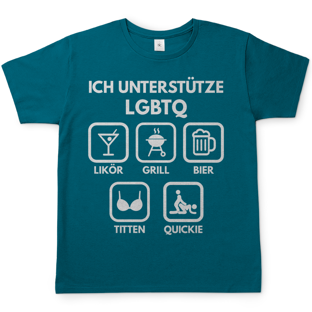 ICH UNTERSTÜTZE LGBTQ – Likör, Grill, Bier, Titten, Quickie – Herren T-Shirt Diva Blue
