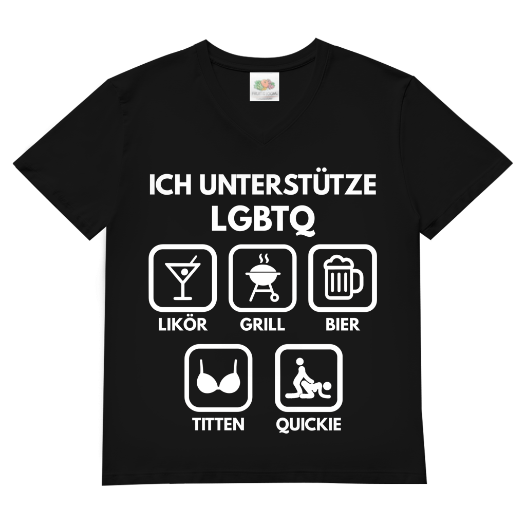 ICH UNTERSTÜTZE LGBTQ – Likör, Grill, Bier, Titten, Quickie – Herren V-Neck T-Shirt Black