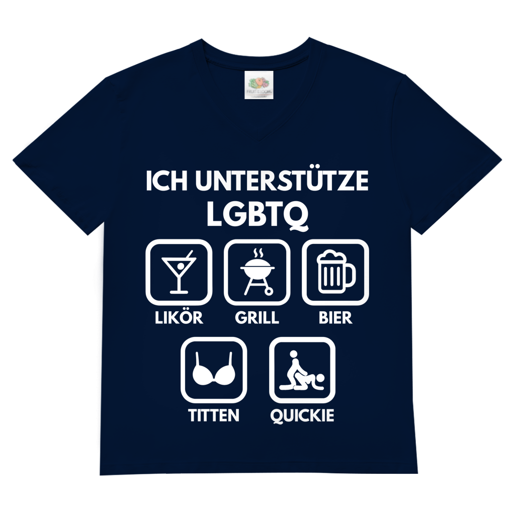 ICH UNTERSTÜTZE LGBTQ – Likör, Grill, Bier, Titten, Quickie – Herren V-Neck T-Shirt Navy