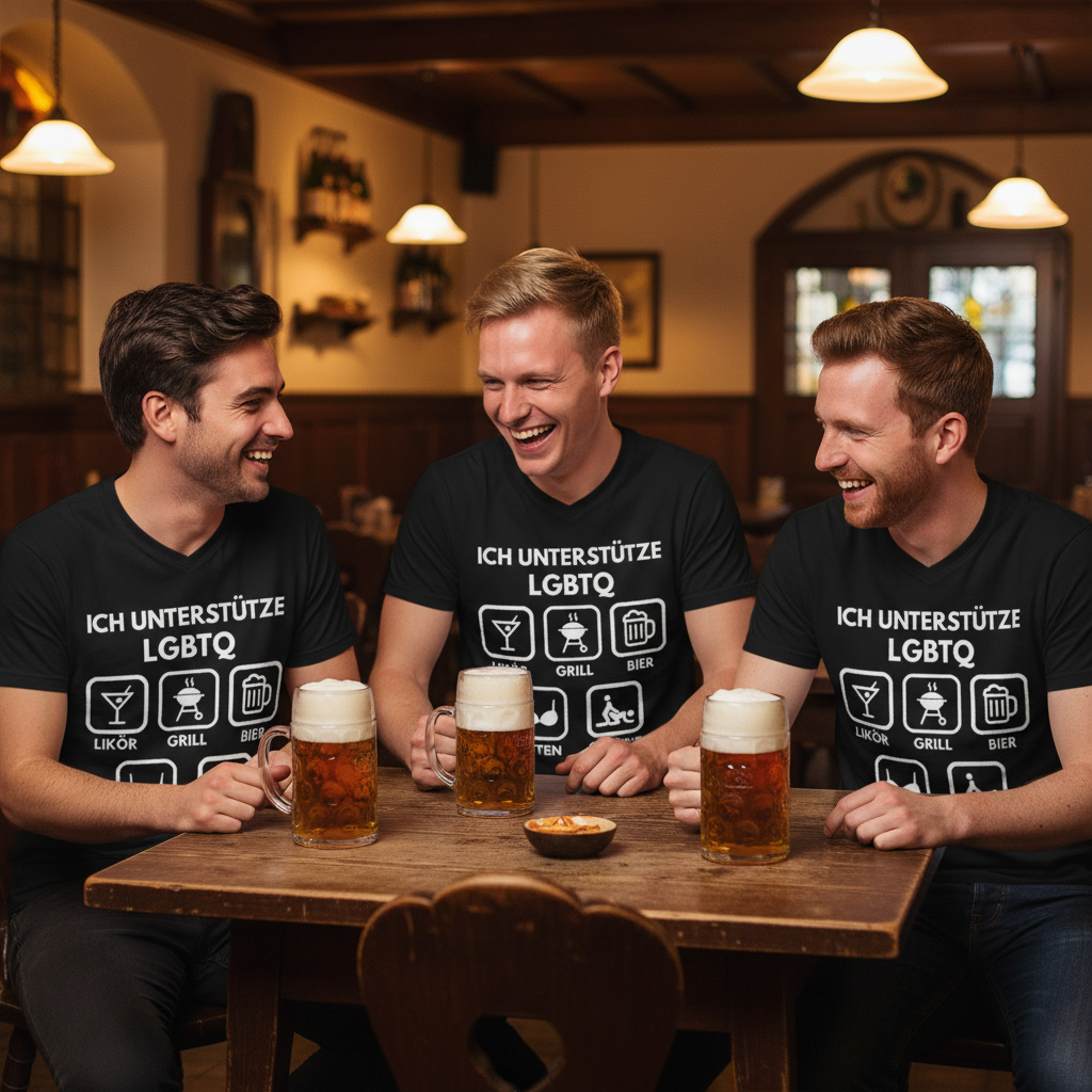 ICH UNTERSTÜTZE LGBTQ – Likör, Grill, Bier, Titten, Quickie – Herren V-Neck T-Shirt