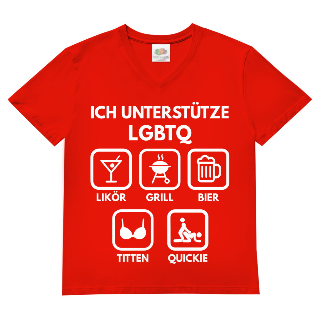 ICH UNTERSTÜTZE LGBTQ – Likör, Grill, Bier, Titten, Quickie – Herren V-Neck T-Shirt Red
