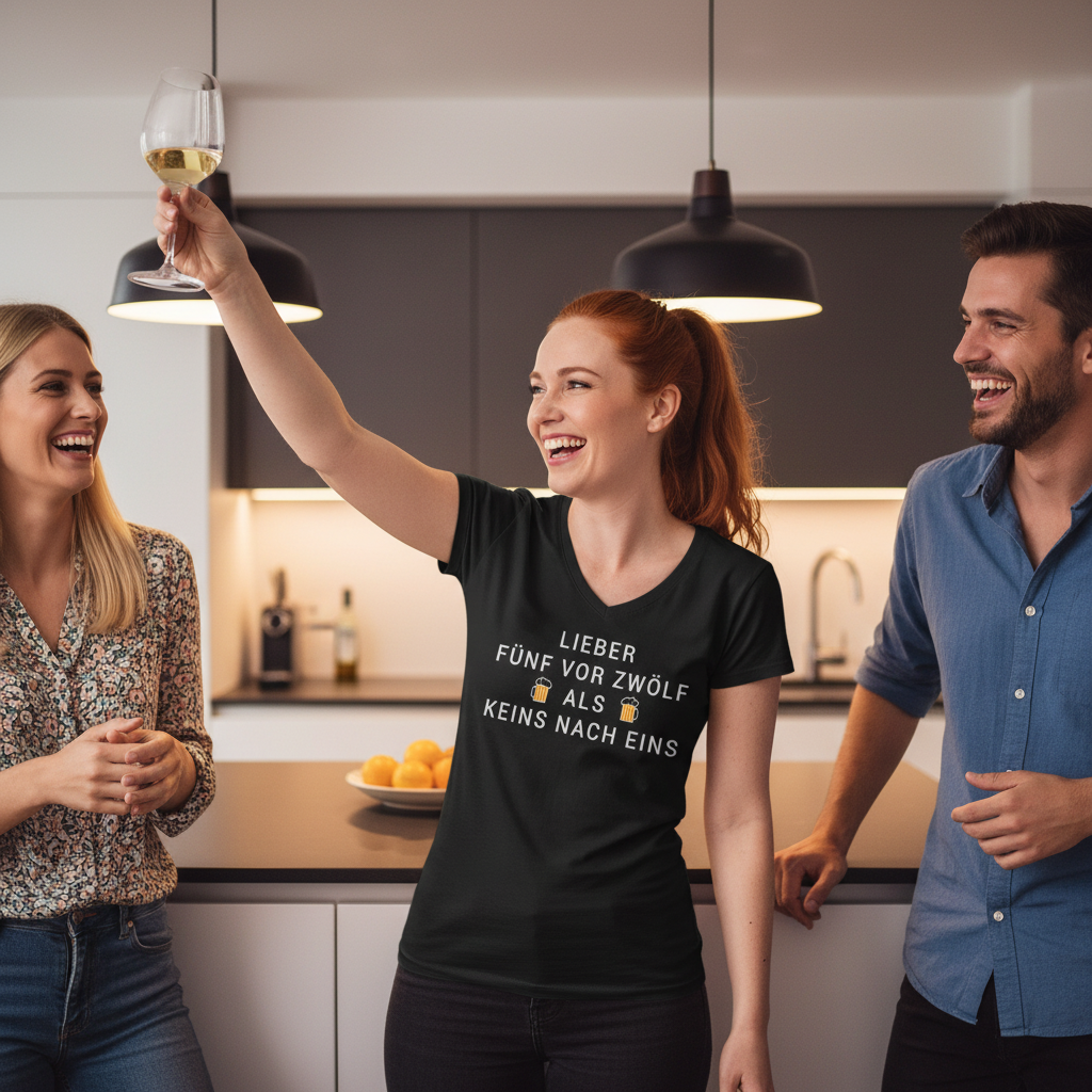 Lieber fünf vor zwölf als keins nach eins - V-Neck Damenshirt